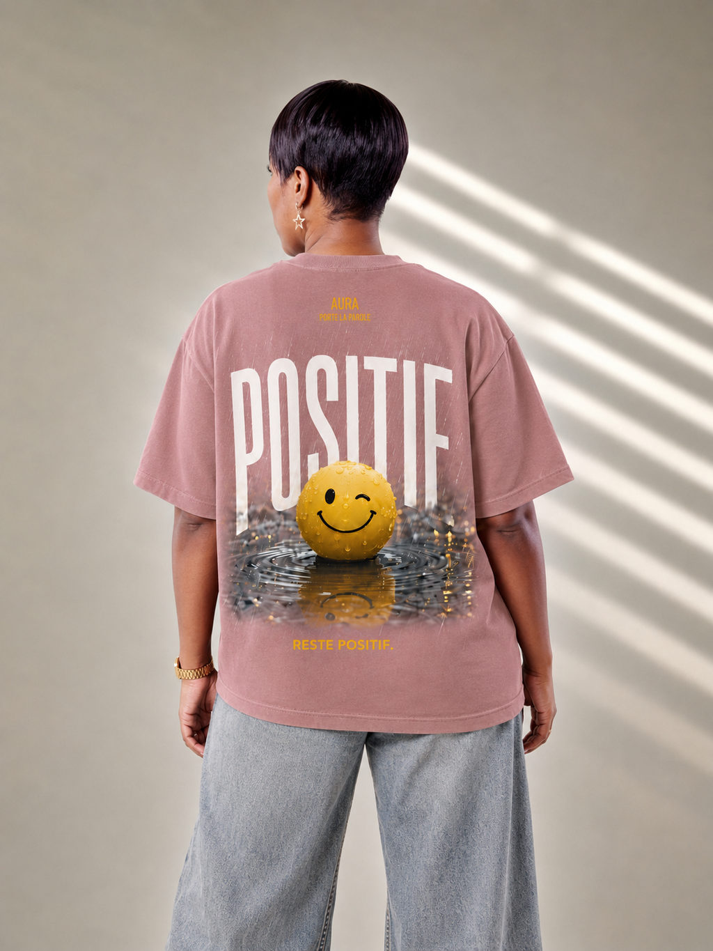 T-shirt « Reste Positif » Rose Poudré