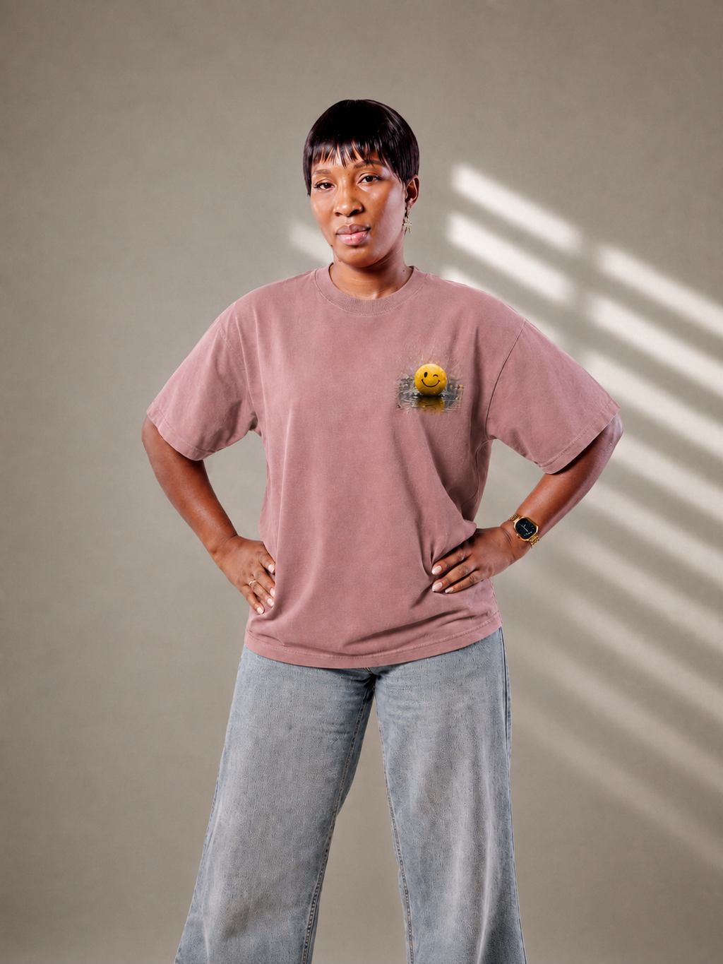 T-shirt « Reste Positif » Rose Poudré